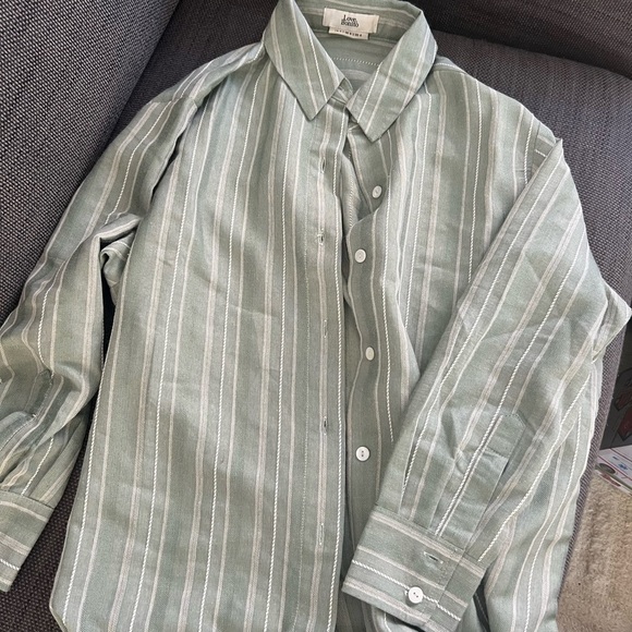 Love Bonito Alvina Relaxed Striped Shirt Green size 4 - Picture 2 of 4